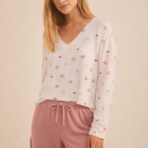 Z Supply Cozy Ribbed Lounge Top | V-Neck Lips & Wine Print Pajama Shirt